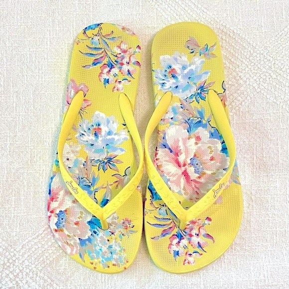 Joules Flip Flops in Yellow Floral Size US8 EU39 UK6 - Picture 2 of 7